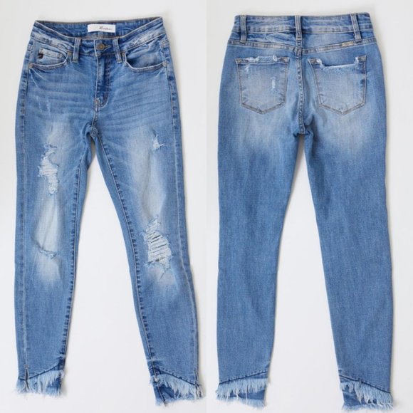 KanCan Mid Rise Frayed Ankle Skinny - Various Size - Picture 6 of 7